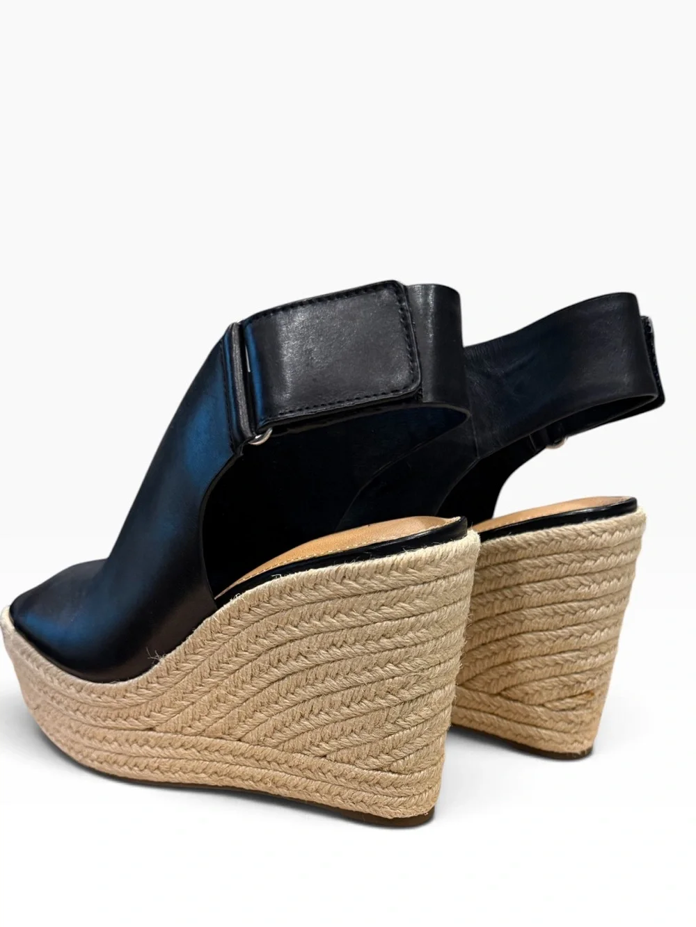 Aerosoles x Martha Stewart Hillside Black Leather Espadrille Wedges 5M